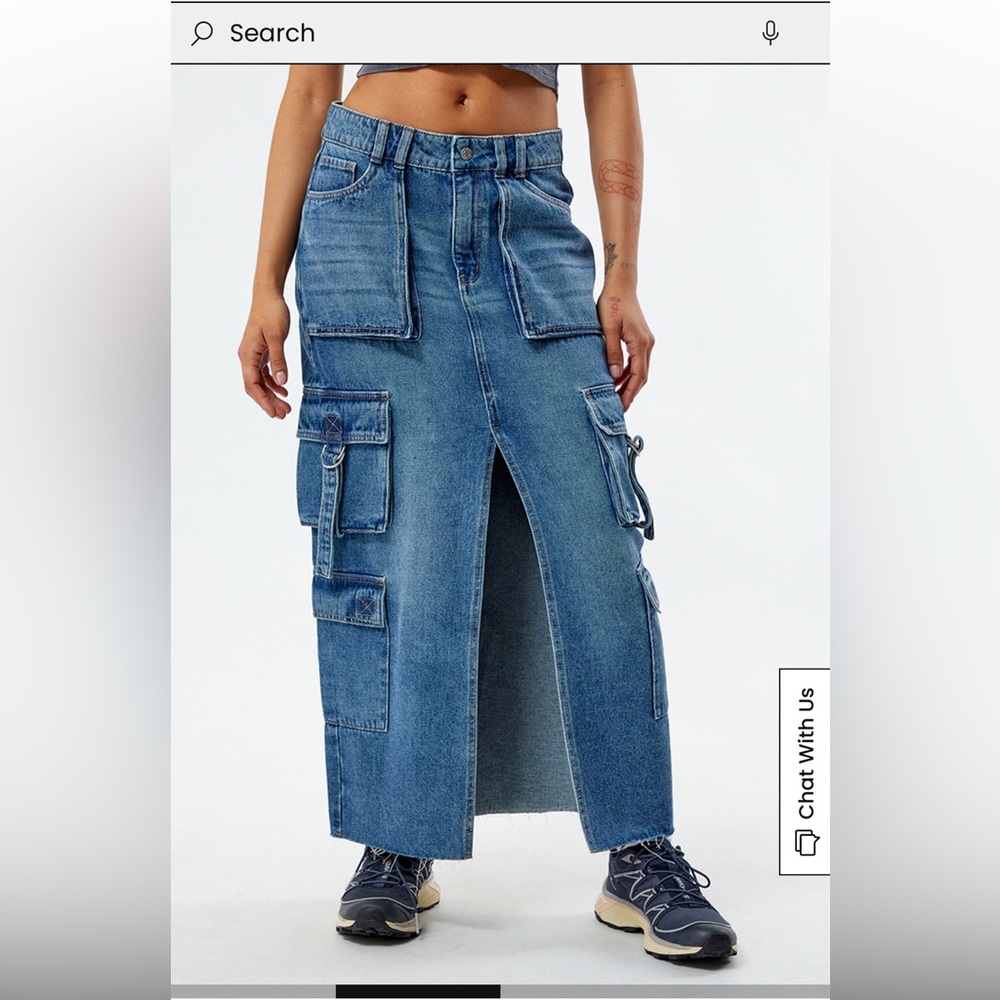 Pacsun Indigo Cargo Midi Skirt size Small high-rise stretchy material front slit - Picture 2 of 10